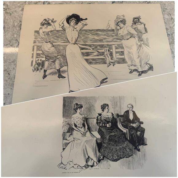 Vintage Other - Vintage Sketches by Artist Charles Dana Gibson A Northeaster & Other